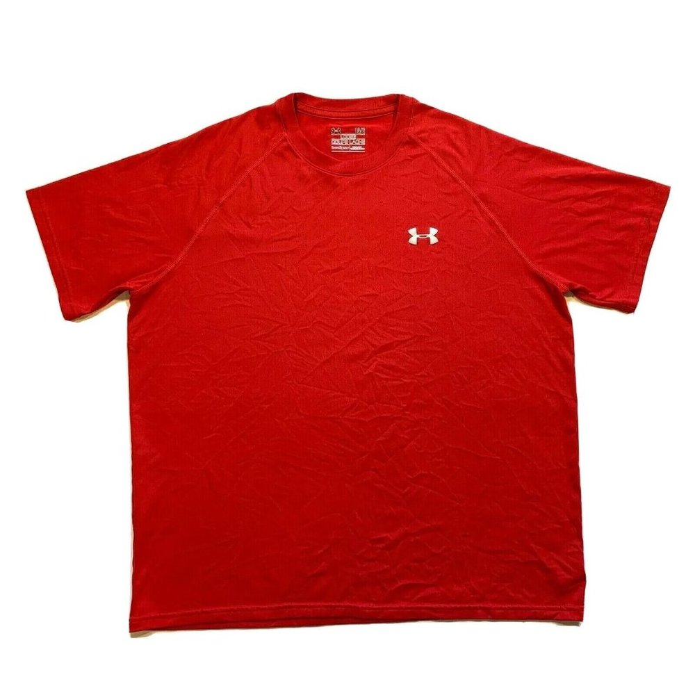 Under Armour HeatGear Athletic Top T Shirt Mens Large Short Sleeve Loose Gym Red